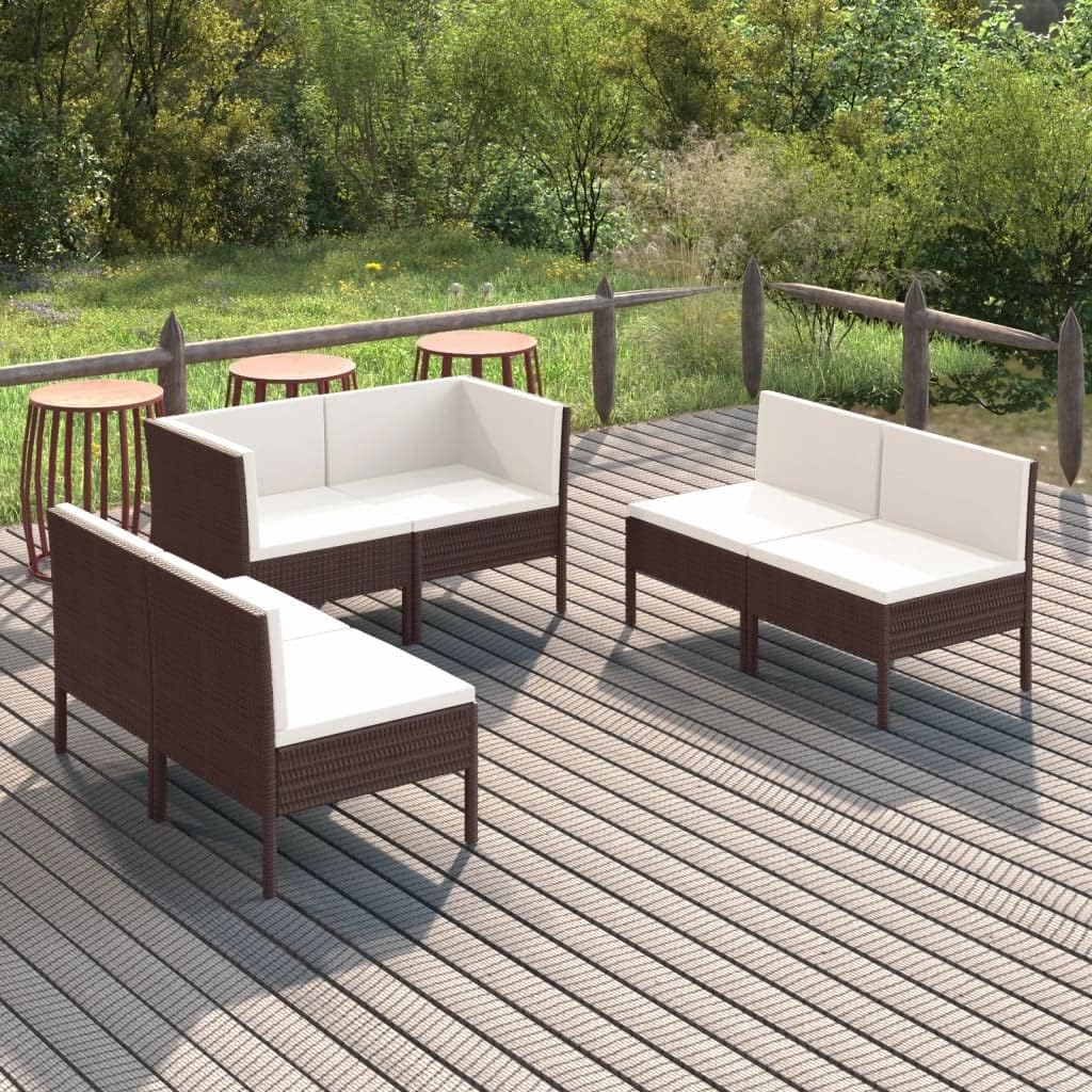 6 Piece Patio Lounge Set with Cushions Poly Rattan Brown,Comfortable Patio Lounge Set with WeatherResistant Rattan and Sturdy Steel Frame Patio Furniture Sets, Outdoor Furniture Sets