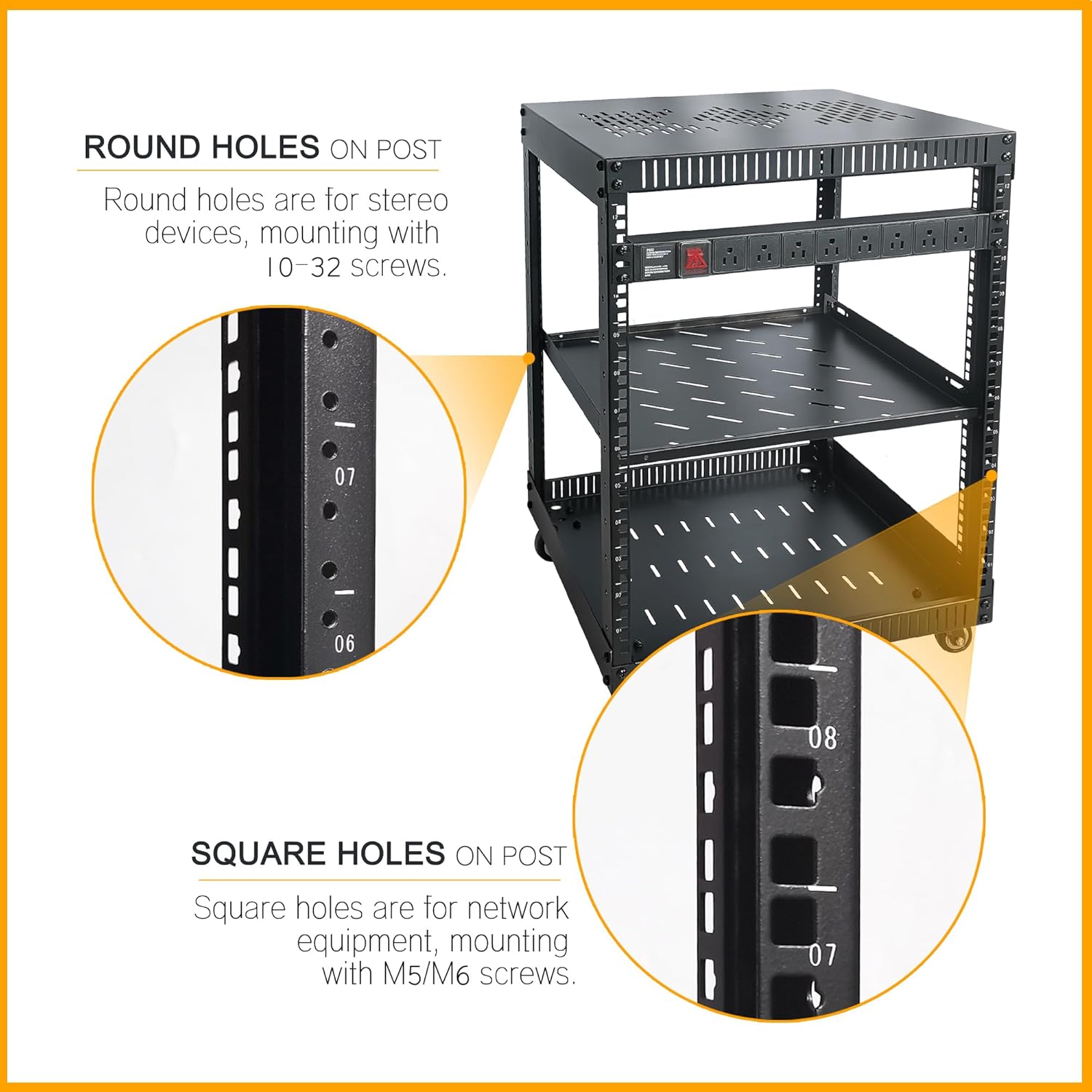 RIVECO 12U Network Rack with Reinforced Top Cover - 4 Post Floor Rack on Wheels for 19