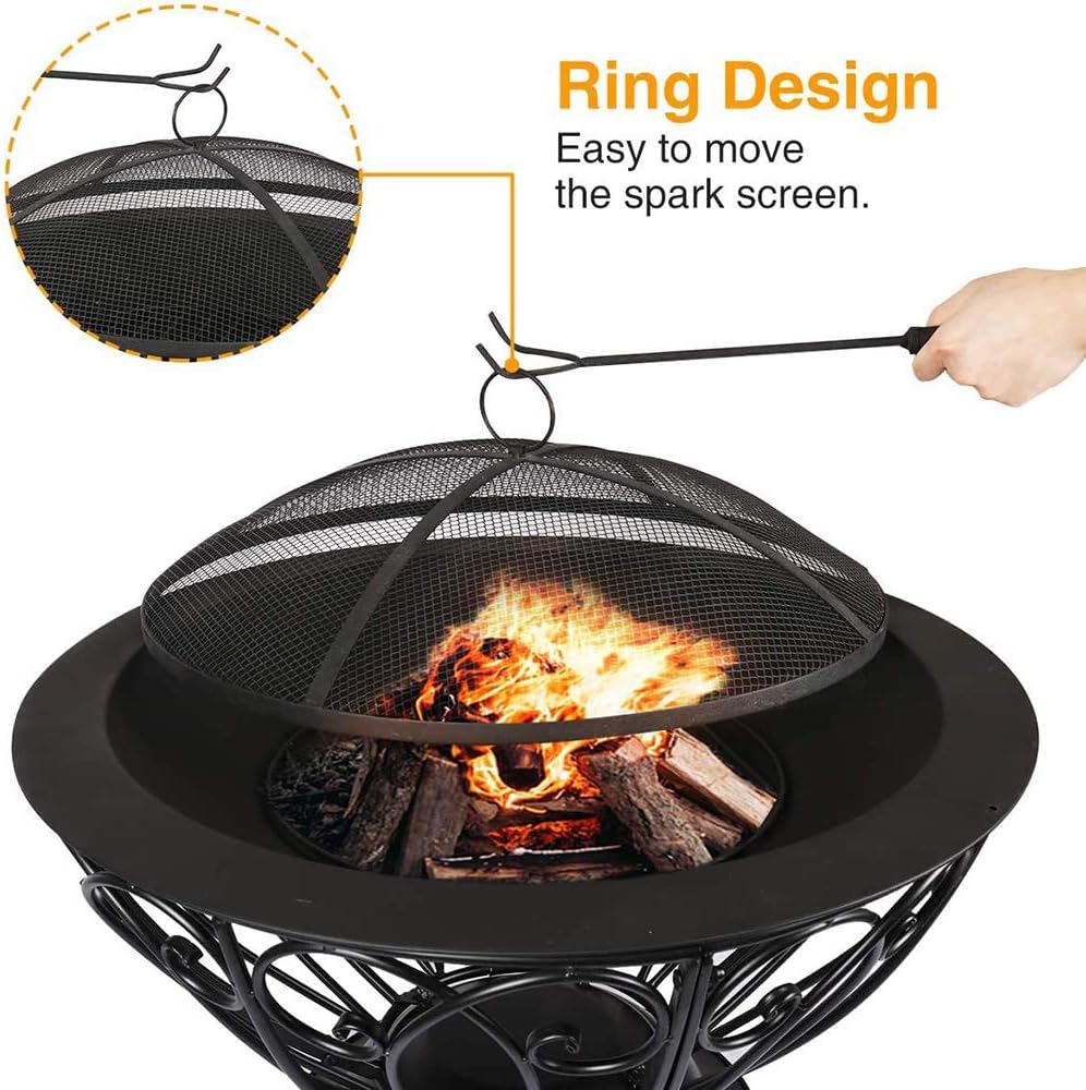 Fire Pit Portable Outdoor Fire Bowl, 20 Inch Wood Burning Fire Pits, with Spark Sn Poker Fire Pit