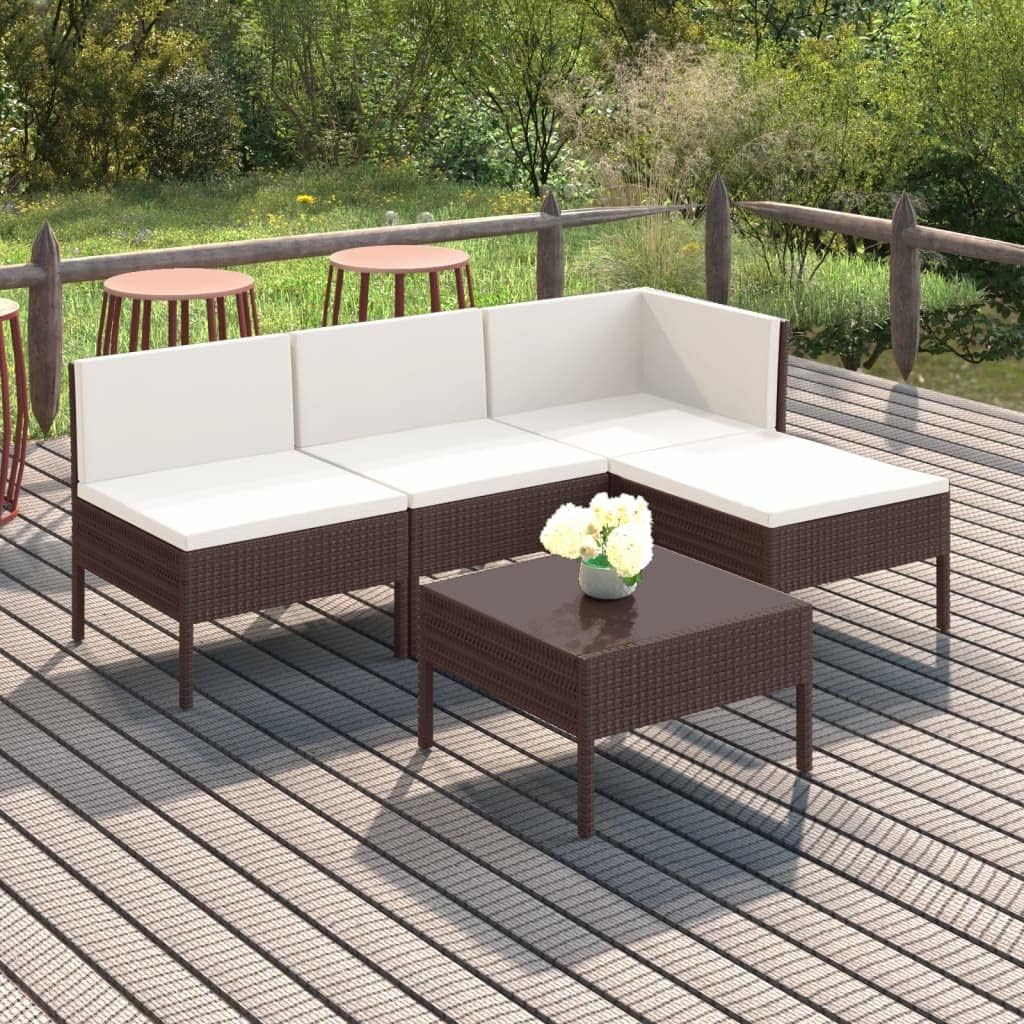 5 Piece Patio Lounge Set with Cushions Poly Rattan Brown,Modern and Durable Patio Lounge Set for Relaxation and Comfort Patio Furniture, Outdoor Furniture Sets