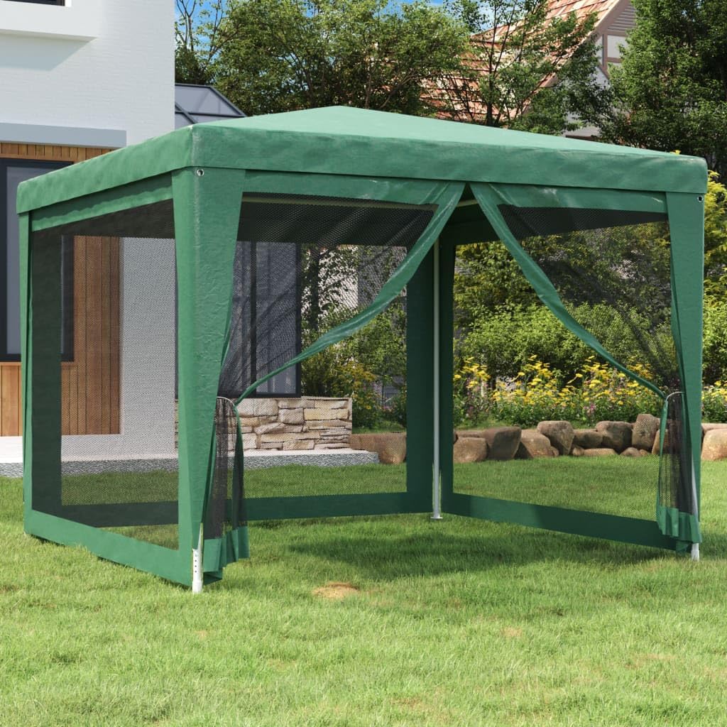 Party Tent with 4 Mesh Sidewalls Green 9.8'x9.8' HDPE,Party Tent with Iron Frame and WaterResistant Roof for Outdoor Events Outdoor Living, Patio Furniture & Accessories