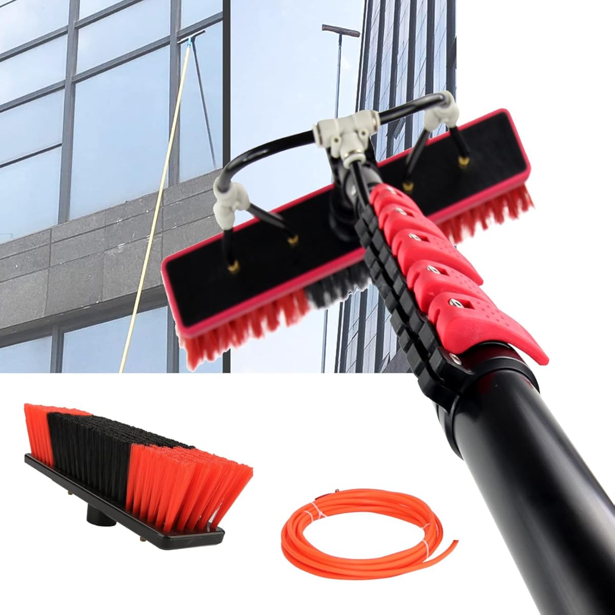 Water Fed Pole Window Cleaning Kit Car Trucks Washing Brush Extension Aluminum Alloy Pole Angle Adjustment Brush with 20m/65.6ft Hose,10.8m/36ft