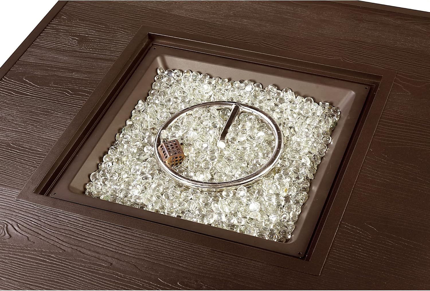 Square 42 in. x 42 in. Aluminum Propane Fire Pit Table with Glass Beads, Two Covers, Lid, 57,000 BTUs in Brown Finish
