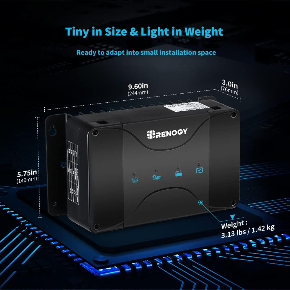 Renogy 50 Amp MPPT Charge Controller 12V MPPT Solar Charge Controller, Capable for Solar Panel and Alternator Power Input, with DC to DC Battery Charger Function, for Gel, AGM, and Lithium Batteries