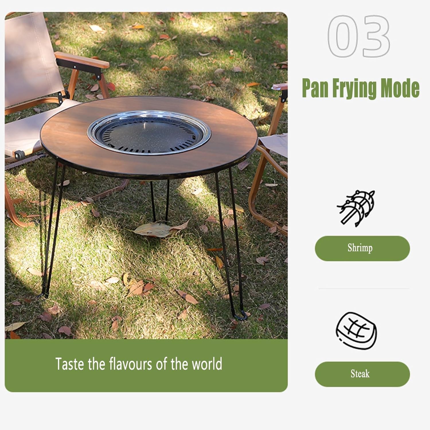 Multifunctional Fire Pit Table, Portable & Folding BBQ& Outdoor Wood Burning Firepit with Cooking Grate and Fire Tongs for Camping, Bonfire & Outdoor Heating