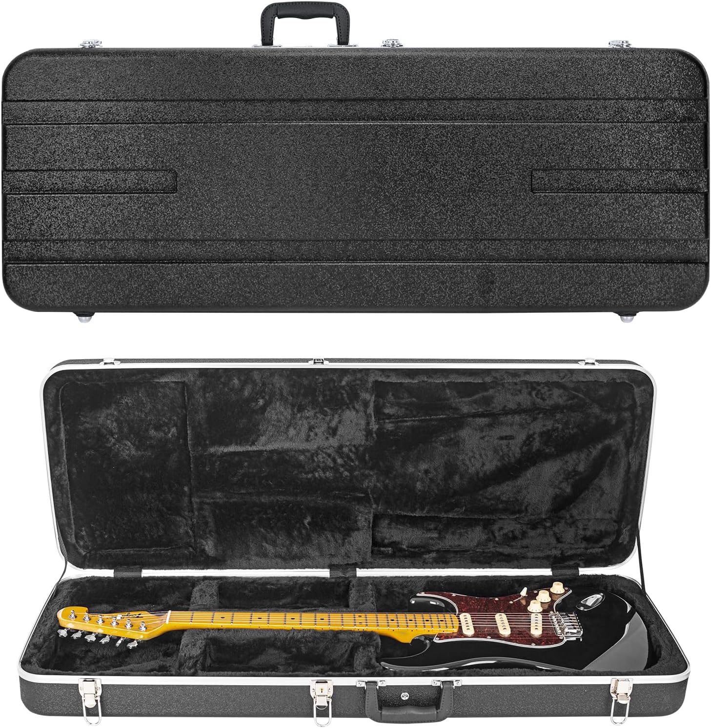 MUZNOTE ABS Electric Guitar Case Electric Guitar Hard Case Gig Bag 1.1 Inch Foam Plush Interior Thick Padding for Electric Guitars, Waterproof(Black)