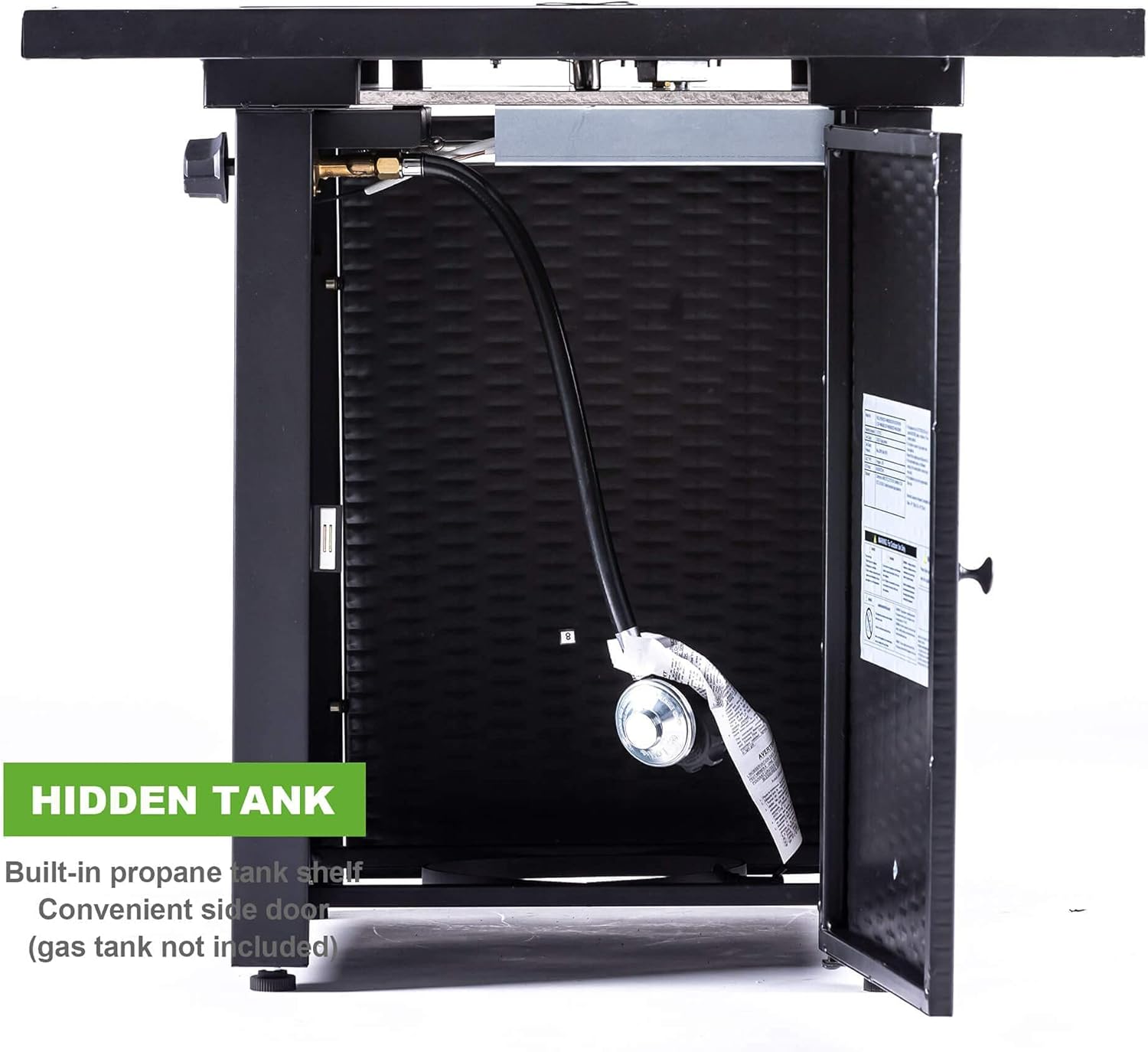 28in Outdoor Propane Fire Pit Table, 50,000 Btu Black Gas Firepit with Lid, Lava Stones Adjustable Flame – Etl Certified for Patio, Backyard, Deck (1 Doors)