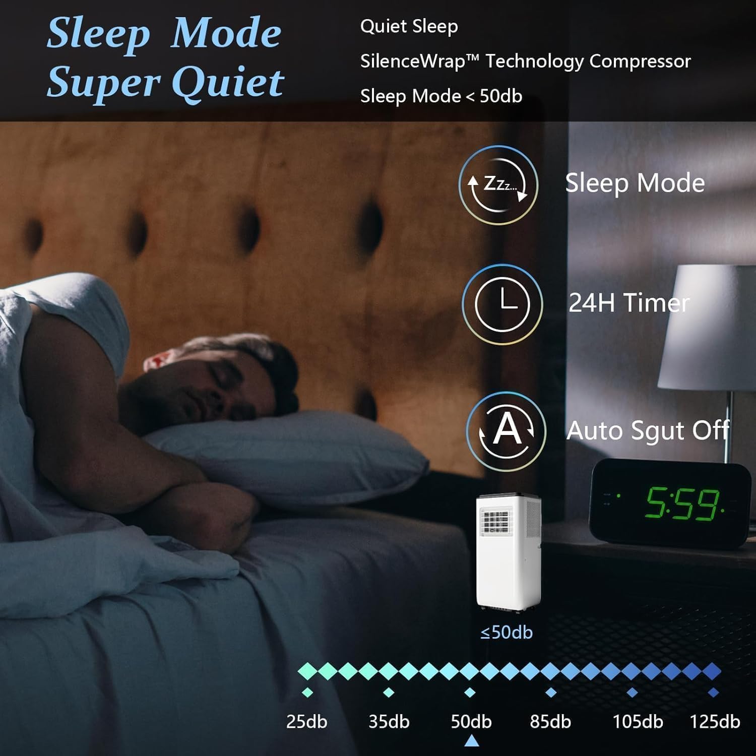 8000 BTU Portable Air Conditioners - Energy-Efficient AC Unit with Remote, 24H Timer, Quiet Operation for Bedrooms, Offices & Dorms up to 350 Sq.Ft, Black Top