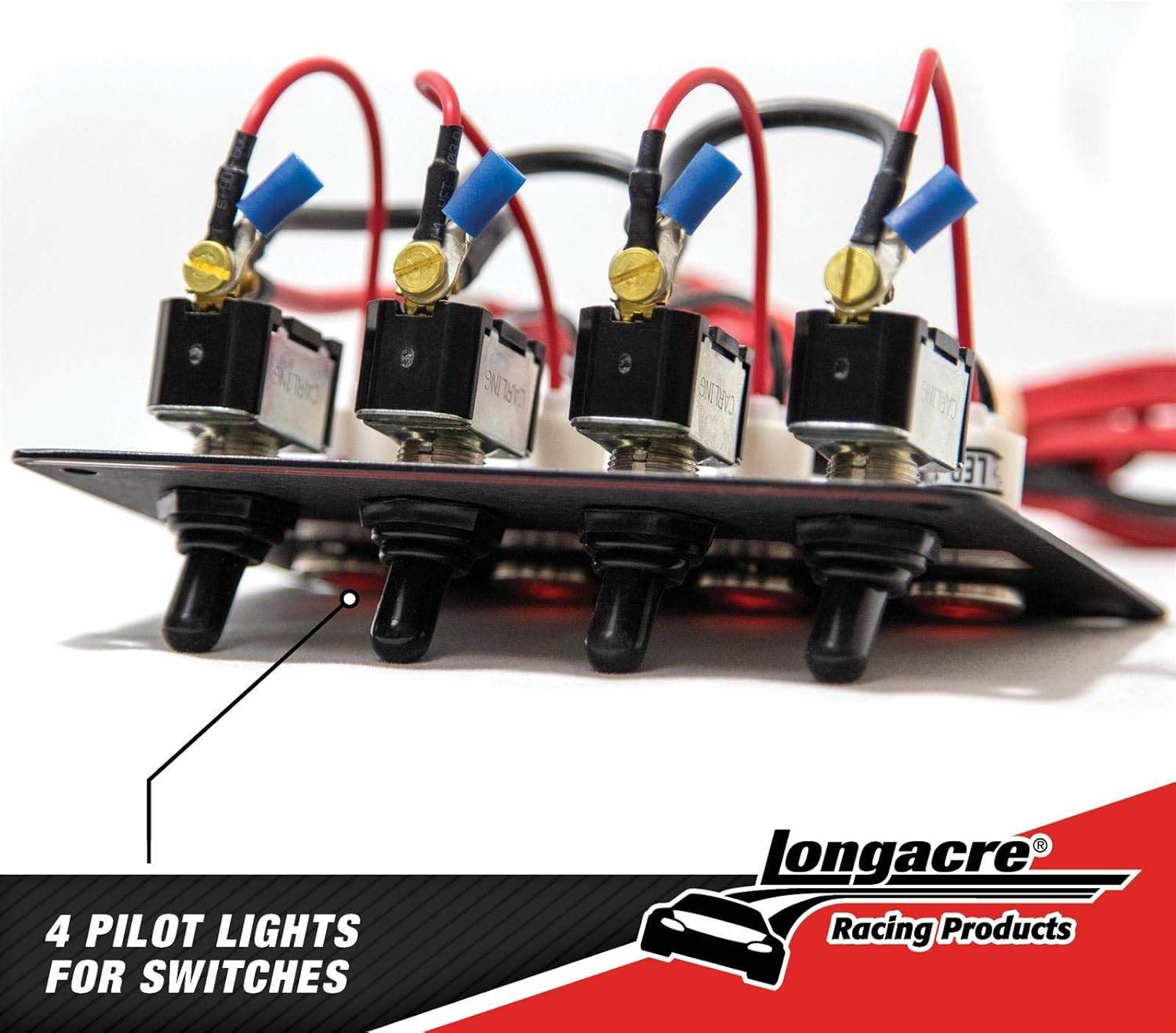 Longacre 52-44865 4 Switch Accessory Panel w/ 4 Pilot Lights, Black