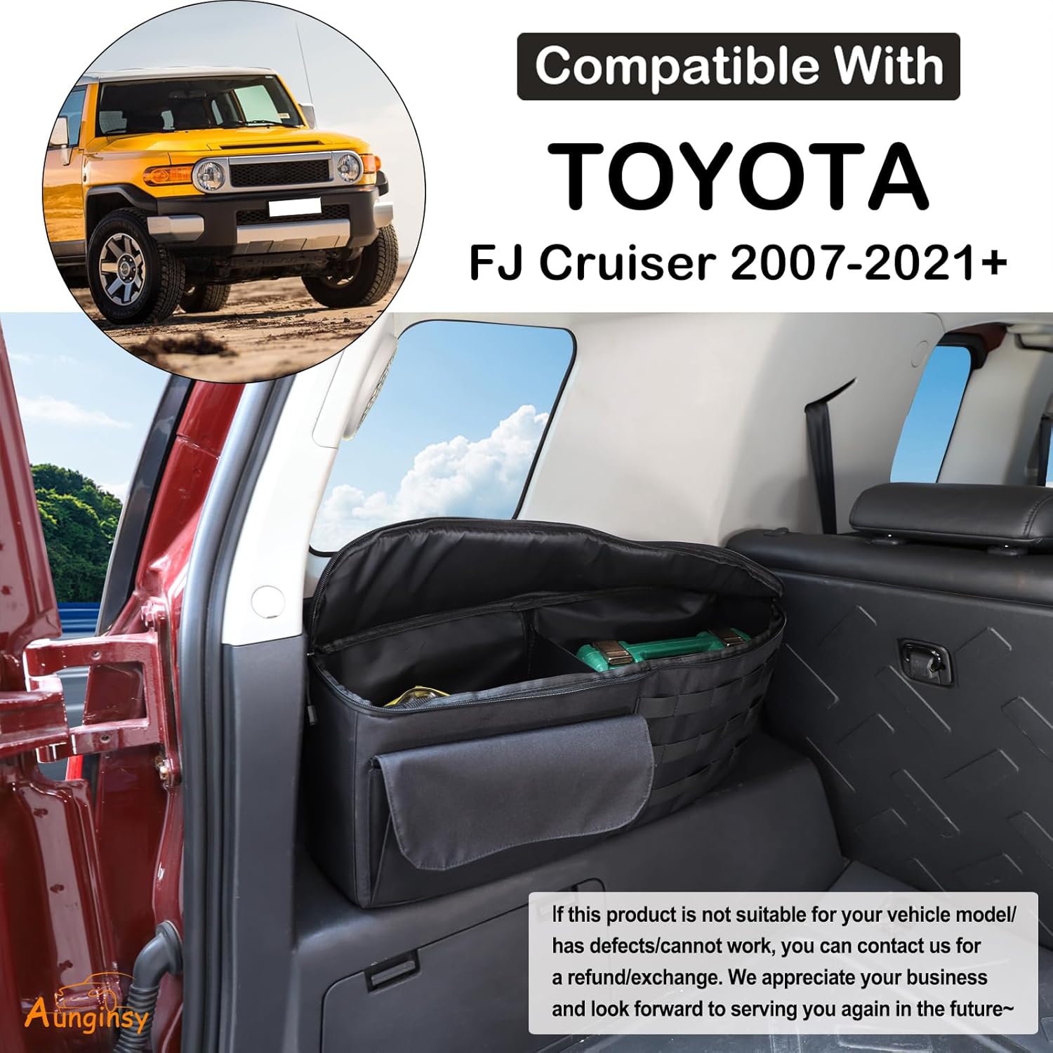 Aunginsy Car Trunk Organizer Compatible with Toyota FJ Cruiser 2007-2021 Car Trunk Storage Box Backseat Hanging Organizer Rear Left Storage Bag Organizer Multi-Compartment Oxford Cloth Accessories