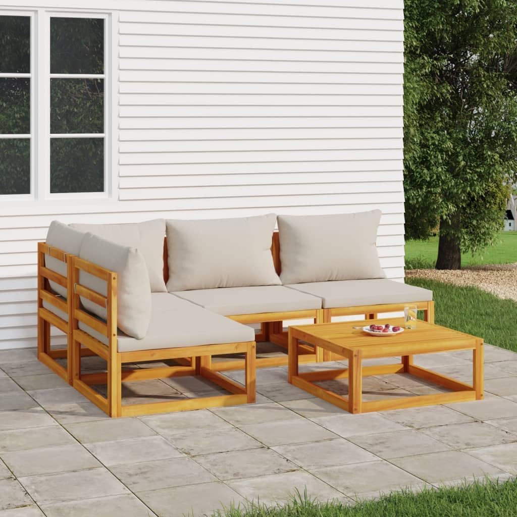5 Piece Patio Lounge Set with Light Gray Cushions Solid Wood,Elegant Acacia Wood Patio Lounge Set for Relaxation and Comfort: Enhance Your Outdoor Space Patio Furniture, Outdoor Furniture Sets