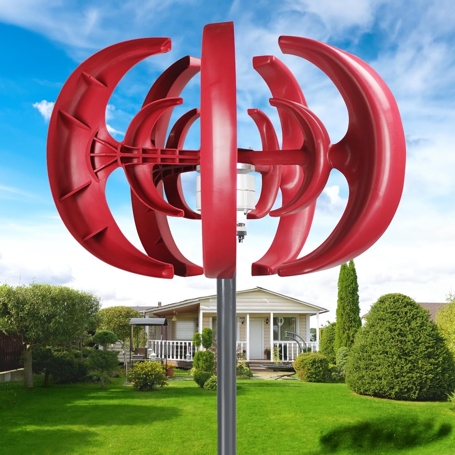 600W DC12V Wind Turbines Generator, 5 Blades Vertical Axis Wind Turbines Generator Kit for Home Hybrids Streetlight Use, Electromagnetic Electricity Producer Equipment Red