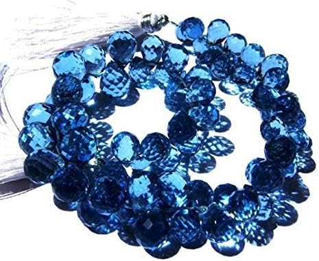 13 inch natural beads strand of 8x5-9x6mm faceted drop blue quartz gemstone briolletes beads for DIY jewelry - necklace, bracelet, earring, ring.
