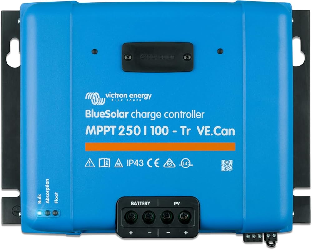 Victron Energy BlueSolar MPPT Tr VE.Can Solar Charge Controller - Charge Controllers for Solar Panels - 250V, 100 amp, 12/24/36/48-Volt