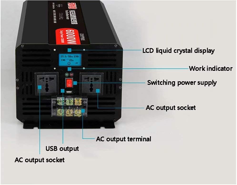 inBEKEA LCD 6000W Solar Inverter DC 24V/48V to AC 110V/220V Converter Car Power Inverter with 2 AC Outlets for Outdoor Lighting Power outages (24vto110v)