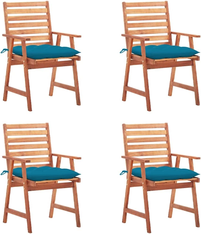 Patio Dining Chairs 4 pcs with Cushions Solid Acacia Wood,Rustic Acacia Wood Dining Chair Set with Water-Resistant Cushions for Outdoor, Garden, Patio Patio Furniture & Accessories