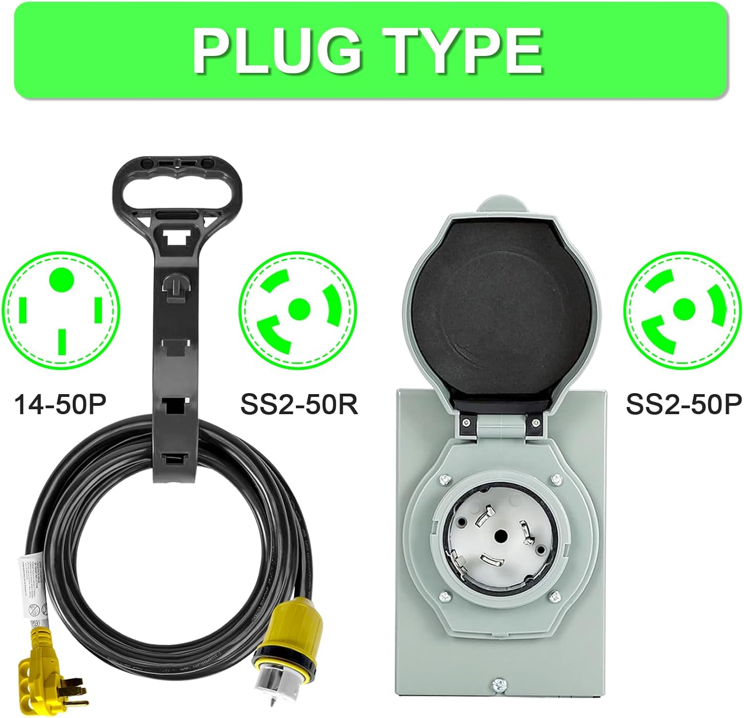 50 Amp Generator Cord 15 FT and Power Inlet Box Combo Kit, Heavy Duty NEMA 14-50P Plug to SS2-50R Twist Lock Connector & SS2-50P NEMA 3R Pre-Drilling Generator Inlet Box, ETL Listed