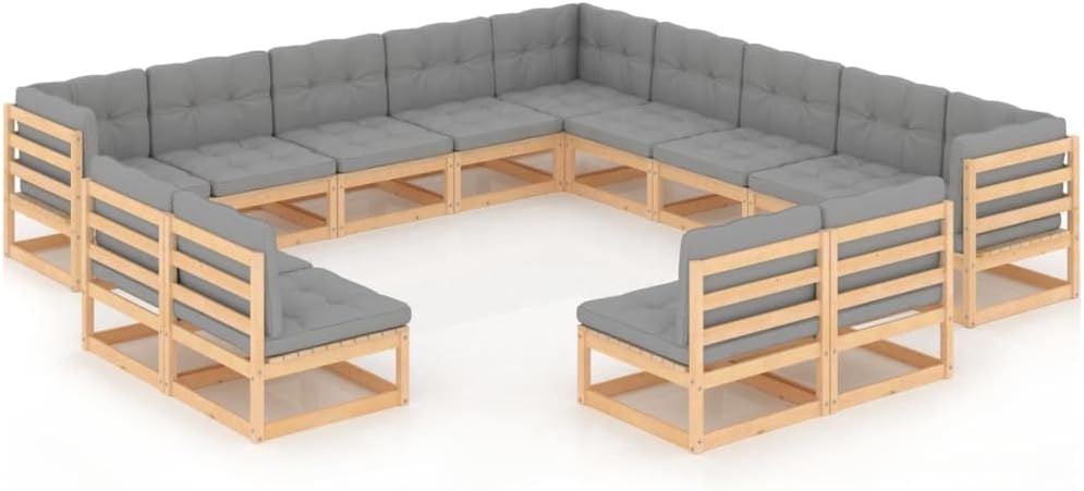 13 Piece Patio Lounge Set with Cushions Solid Wood Pine,Pinewood Patio Lounge Set Expandable Outdoor Sofa Set for Comfort and Style Furniture Sets for Patio, Lawn & Garden