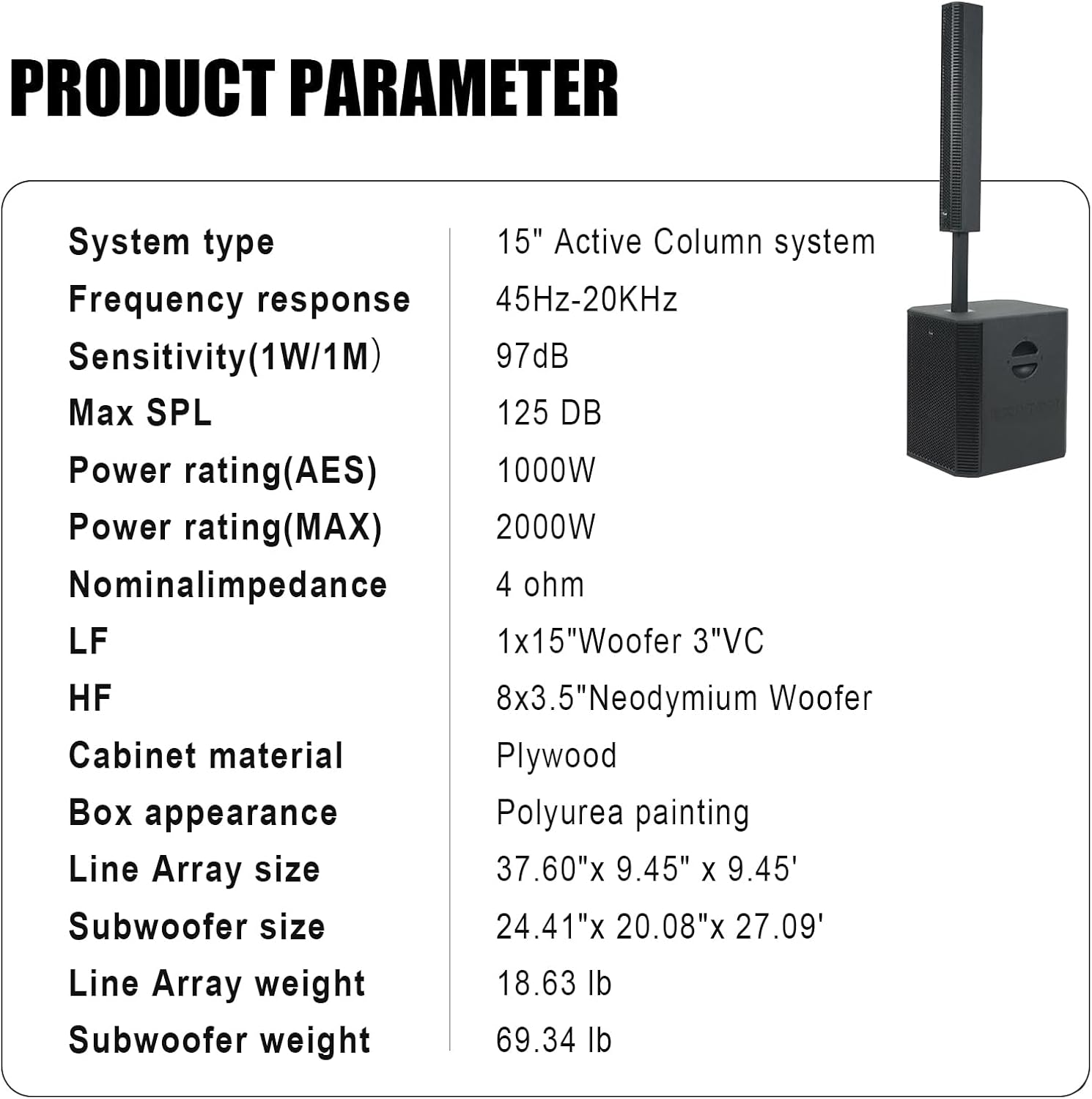 EXOTON S-1503 Portable Line Array Column PA/DJ System with 15