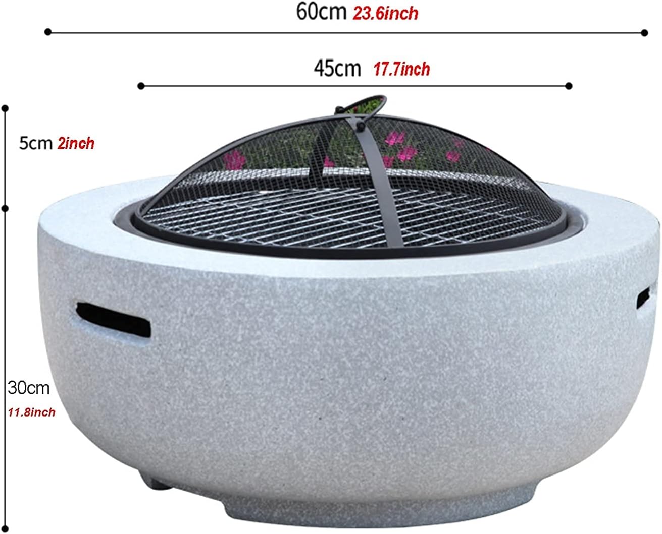 Outdoor Fire Pit Garden Terrace Round BBQ Table,Outdoor Wood Burning Fire Bowl with Spark Screen and Poker