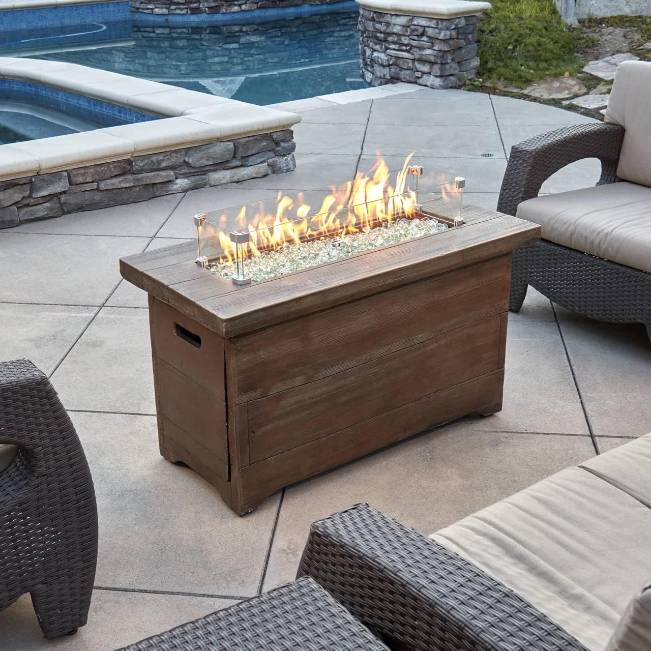 Bluegrass Living HF42603 Barnyard Style Propane Fire Pit Table for Patio and Deck Use, MGO Construction, Includes Glass Beads and Protective Cover, 42 Inch x 20 Inch, Gray