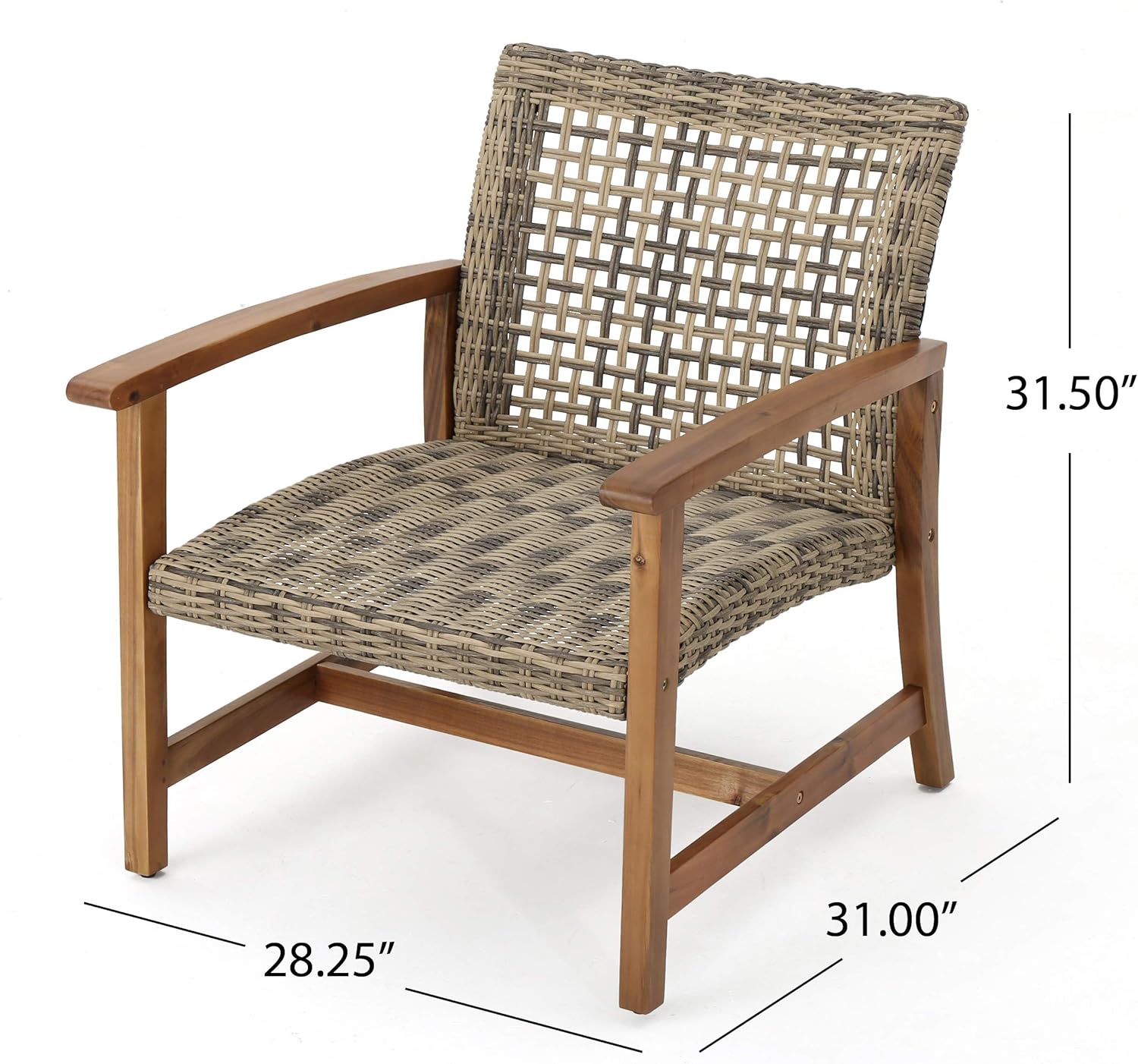 Great Deal Furniture GDFStudio Outdoor 5 Piece Wood and Wicker Chat Set with Fire Pit, Gray and Light Gray