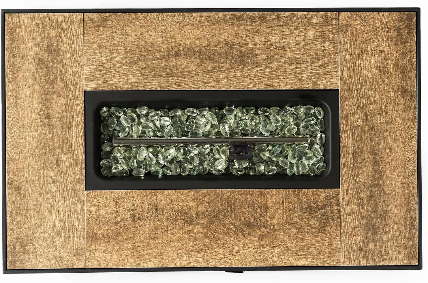 Penau Rattan Fire Pit Table with Propane Tank Holder, Ceramic Tile Top, Rectangular Design for Outdoor Spaces