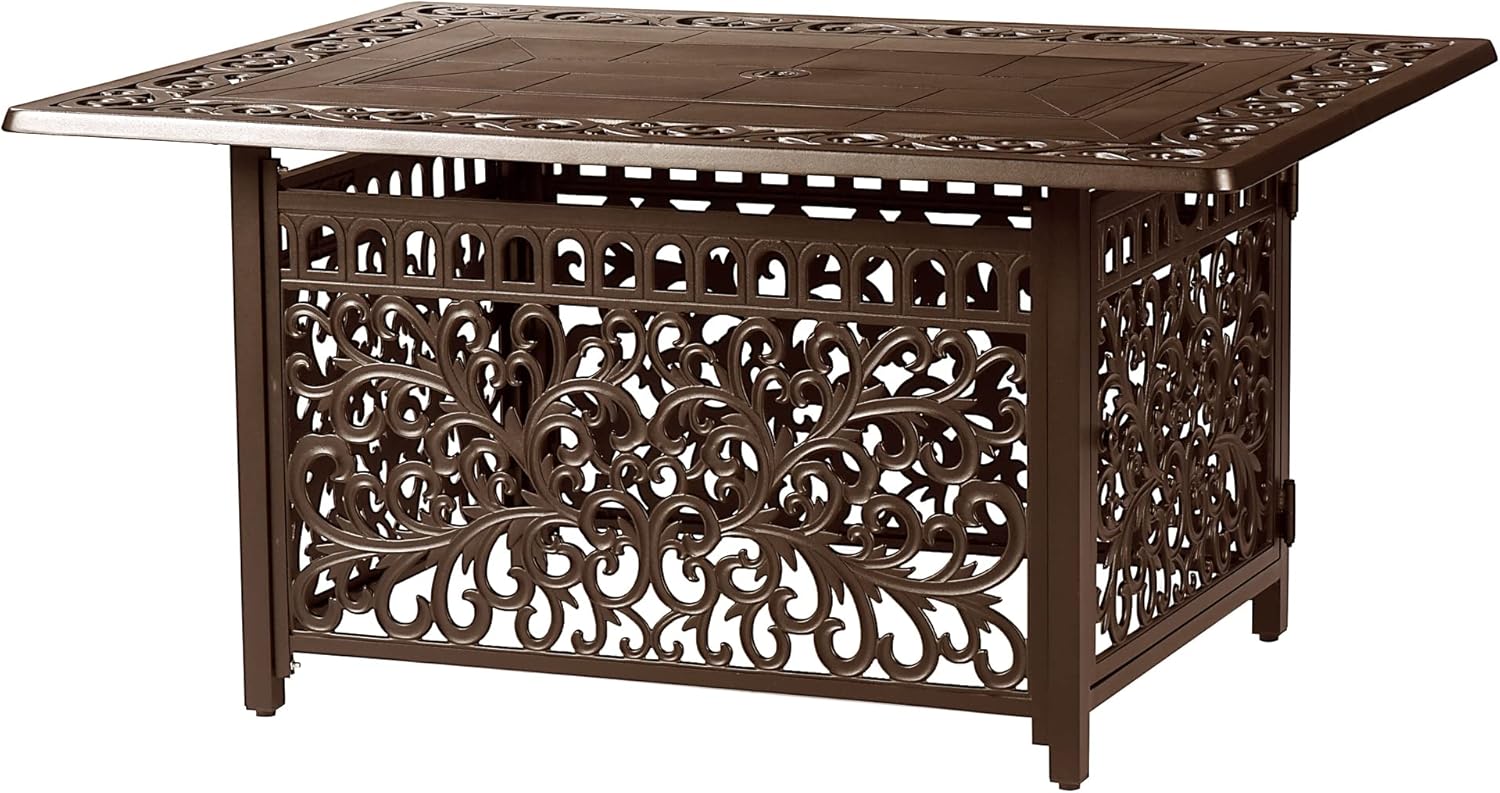 Rectangular 48 in. x 36 in. Aluminum Propane Fire Pit Table, Glass Beads, Two Covers, Lid, 57,000 BTUs in Brown Finish