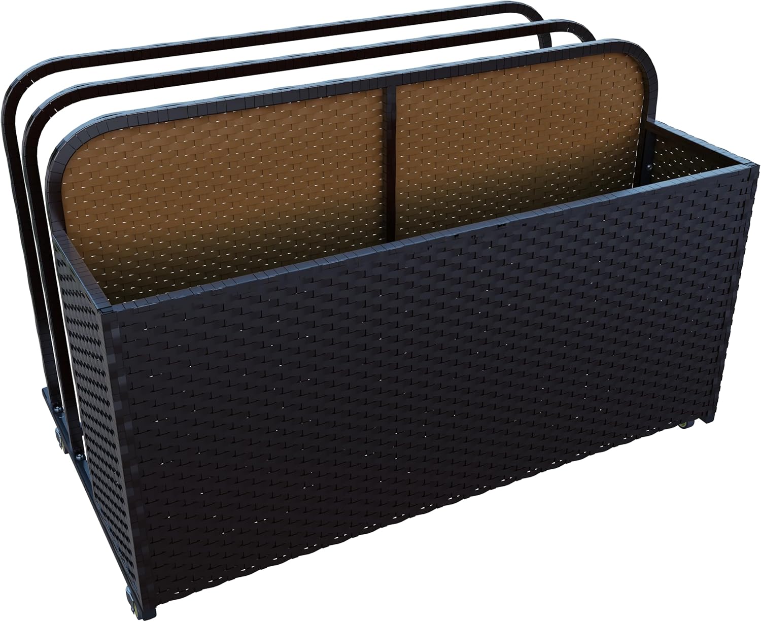 Rolling Poolside Float Storage, Pool Storage Bin, Outdoor Storage Organizer PE Rattan Pool Towel Rack for Floaties, Pool Accessories and Patio furniture Black