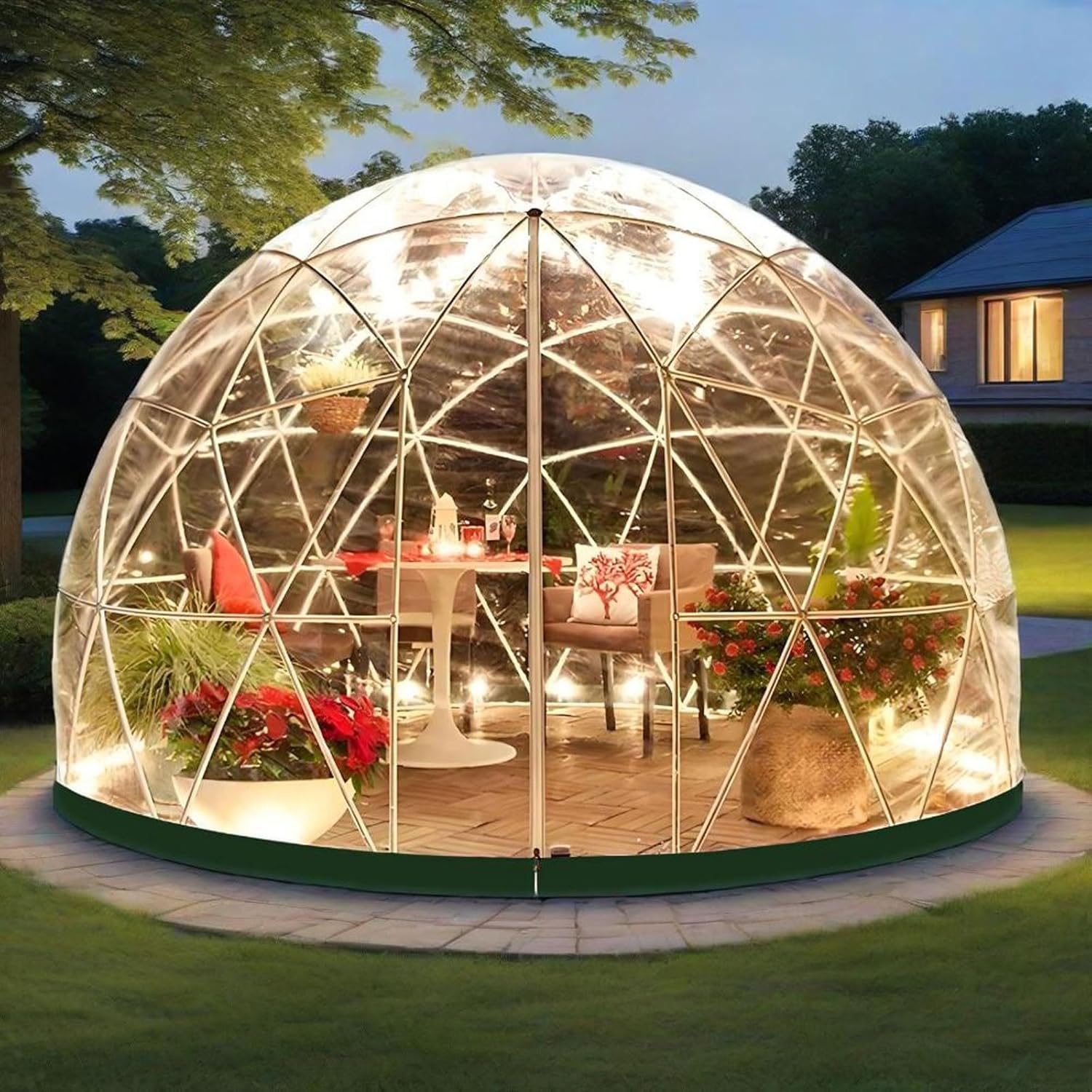 Garden Dome Tent, PVC Transparent Cover & Window，Bubble Tent House Camping Tent,Transparent House for Business/Outdoor/Backyard/Garden(Green)