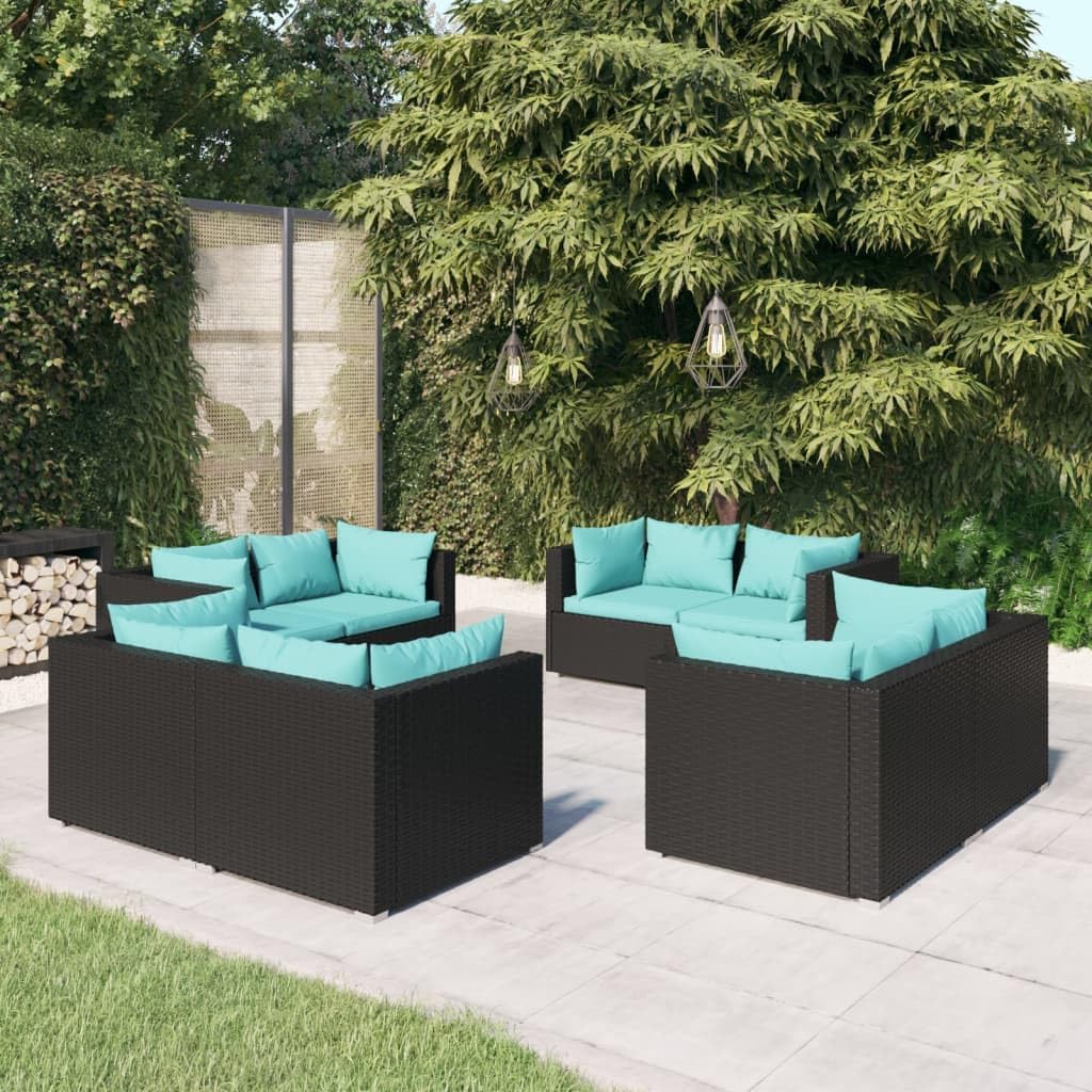 8 Piece Patio Lounge Set with Cushions Poly Rattan Black,Modular Poly Rattan Patio Lounge Set with Cushions for Outdoor Comfort Patio Furniture Sets, Outdoor Furniture Sets