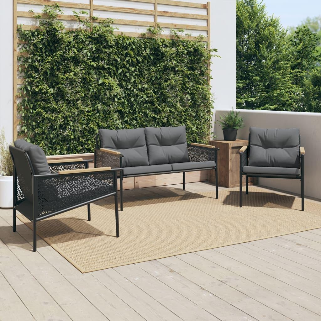 Patio Set 3 Piece Balcony Furniture Set with Cushions Black Steel