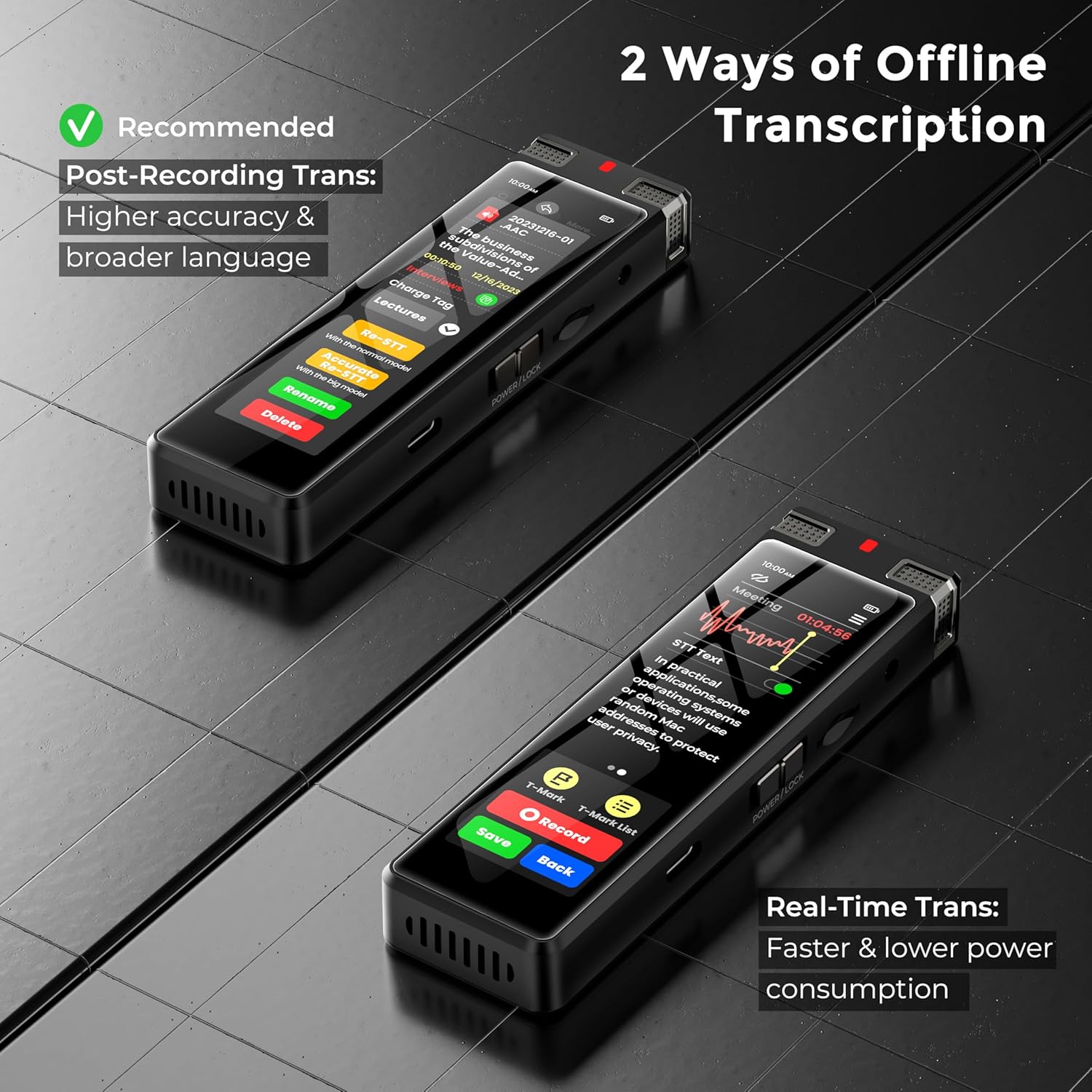 136GB AI Voice Recorder, TIMMKOO Digital Voice Recorder with Playback, Offline Transcribe and Online Summarize/Mindmap/Translation Base on AI Technology, Voice Activated Audio Recorder (Black)