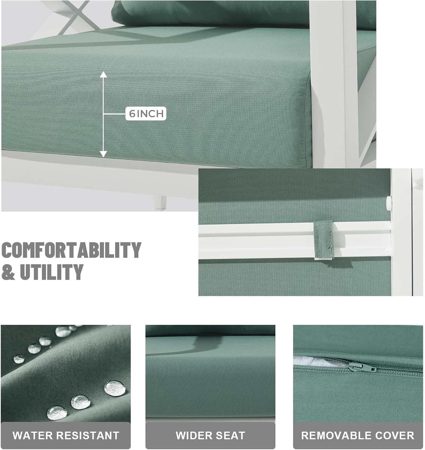 Aluminum Patio Furniture Set with Oversized Fire Pit Table, 7-Piece All-Weather Outdoor Conversation Set with Swivel Rocking Chairs, Oversized Modern Sofa for Backyard,Deck,Balcony–White