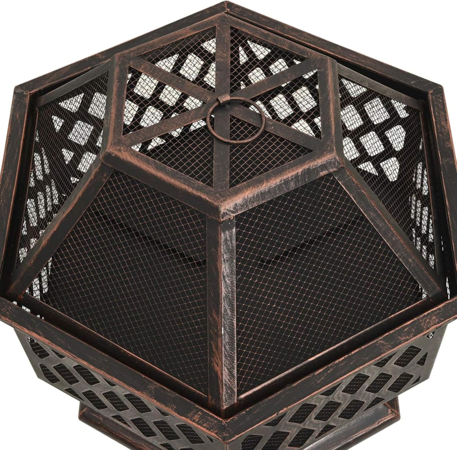 Rustic Fire Pit with Poker, XXL Steel Fire Bowl 24.4x21.3x22 Inch with Mesh Cover for Outdoor Garden and Patio