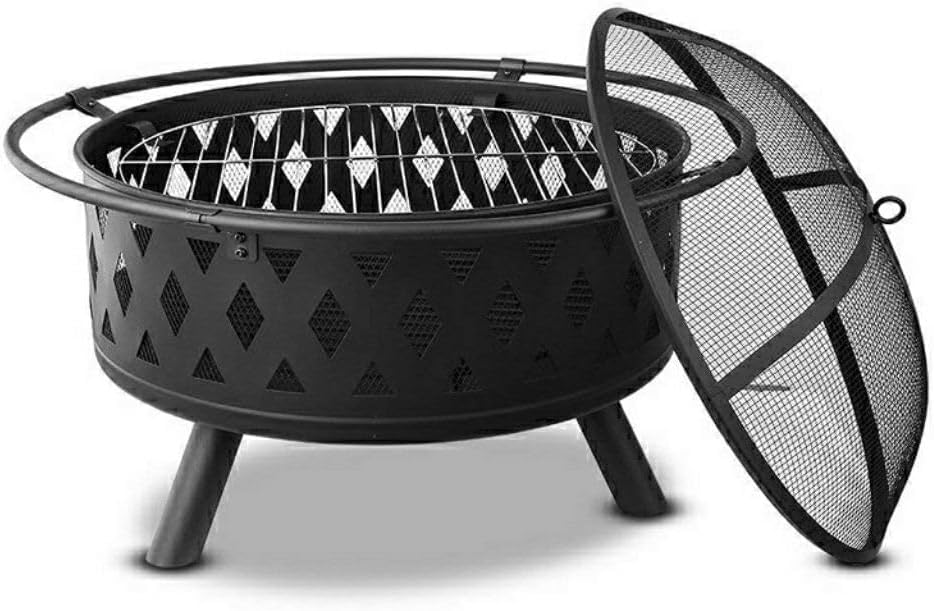 Outdoor Fireplaces Fire Pit Outdoor Wood Burning Pits Heating Large Steel BBQ Grill Bowl for Winter with Cooking Grate Fire Pits