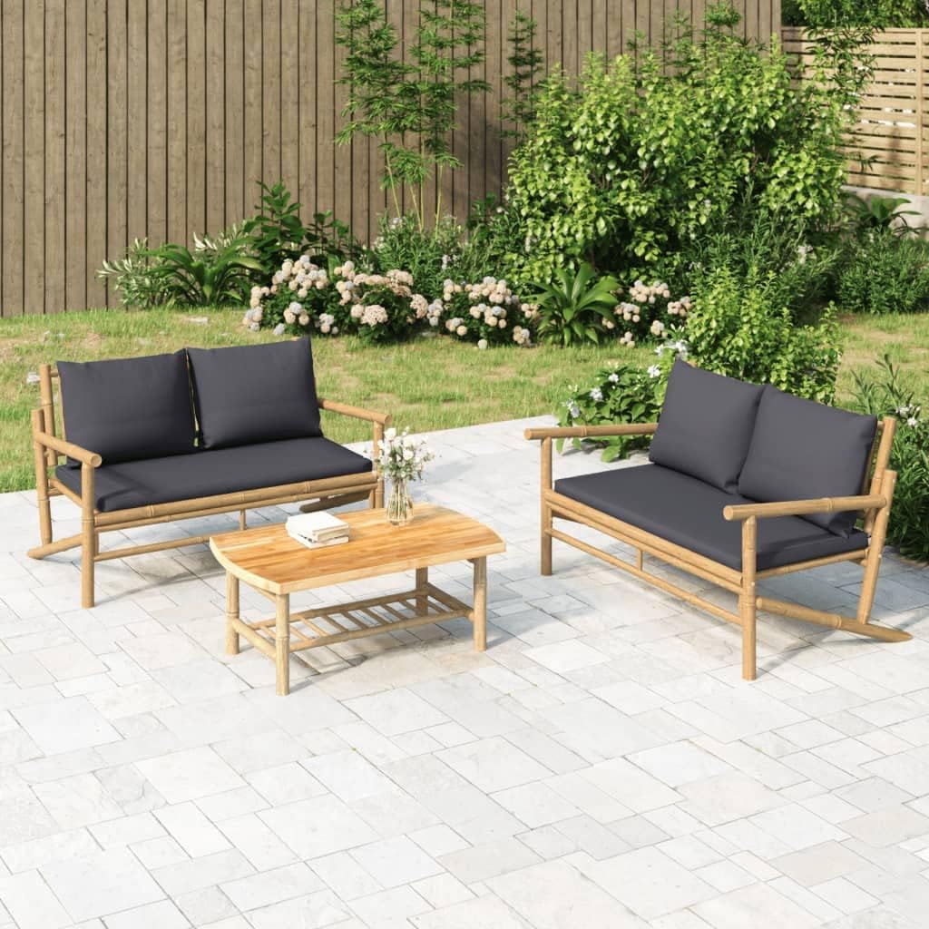 2 Piece Patio Lounge Set with Dark Gray Cushions Bamboo,Elegant Bamboo Patio Lounge Set: for Outdoor Comfort and Style Patio Furniture Sets, Conversation Sets