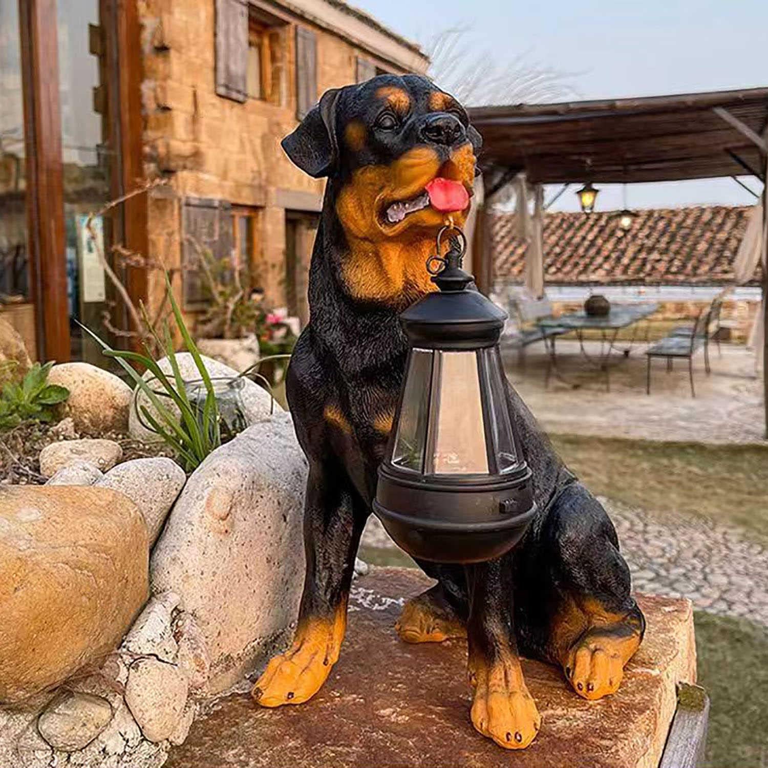 Golden Retriever Statue with Solar Lights, Outdoor Home Garden Decoration Windproof Lamp, Realistic Dog Figurine Decor, Dog Garden Statues with Solar Lantern