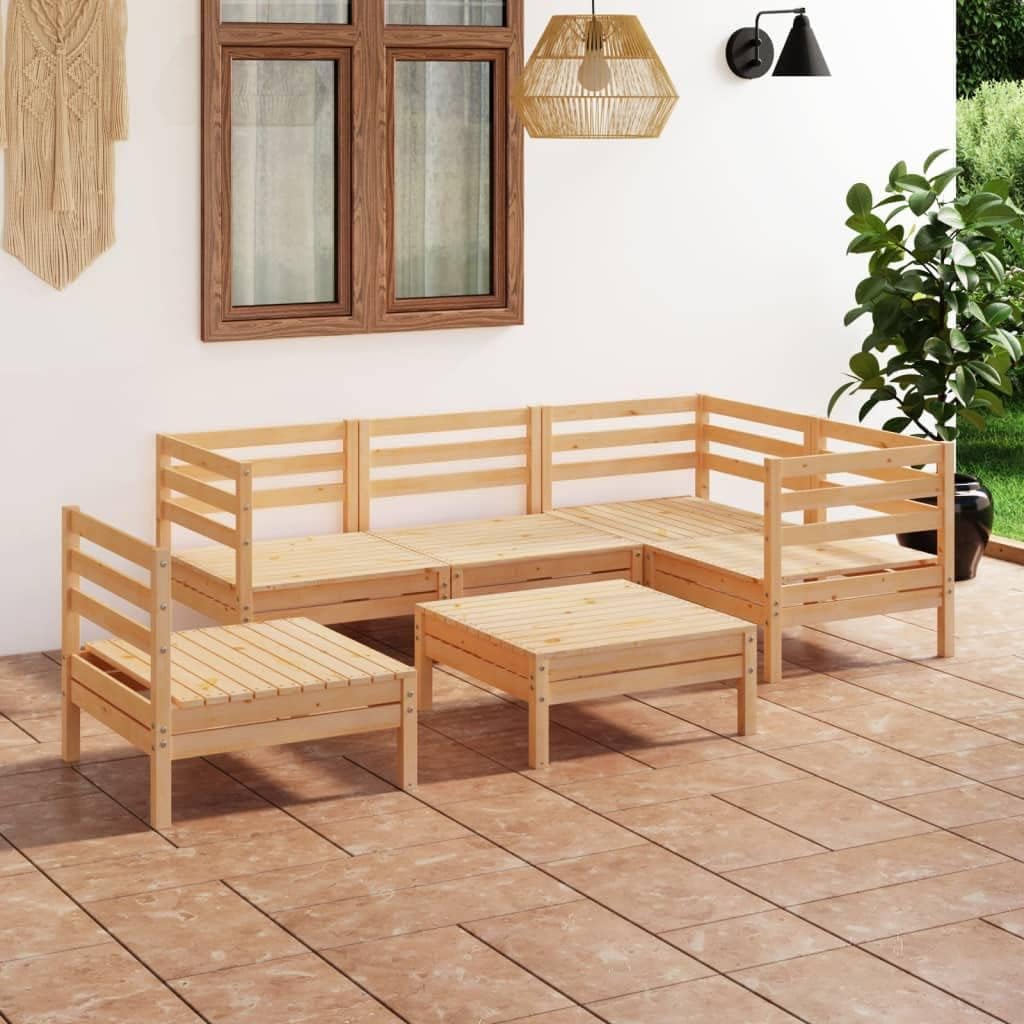 6 Piece Patio Lounge Set Solid Pinewood, Patio Furniture Sets, Outdoor Furniture