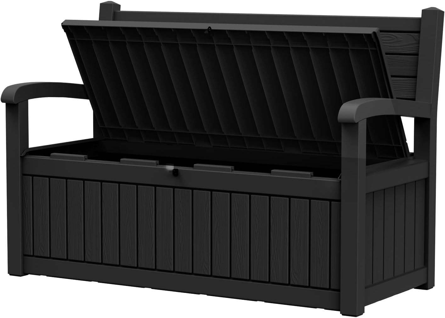 EFU Outdoor Storage Bench Deck Box – Patio/Front Porch Decor & Seating, Perfect for Garden Tools, Pool Floats Storage (Black)
