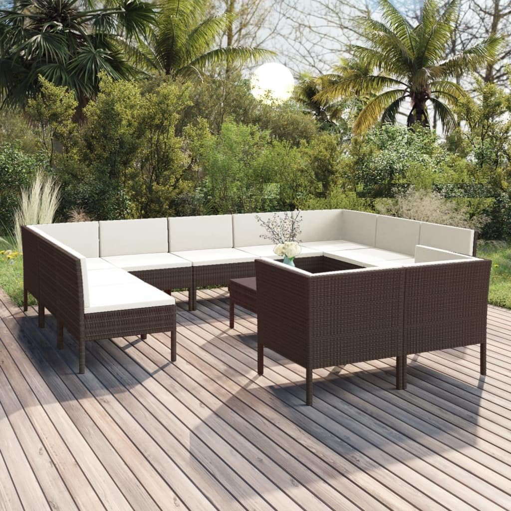Furniture Sets 12 Piece Patio Lounge Set with Cushions Poly Rattan Brown,AllSeason Patio Lounge Set: Durable and Comfortable for Your Outdoor Oasis Garden Conversation Sets