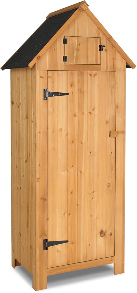 70in Wooden Garden Storage Shed,Outside Waterproof Tool Storage Shed,Wooden Garden Tool Storage Cabinet,Patio Furniture Storage House,with Asphalt Roof,for Deck, Lawn, Yard, Garage (Natural)