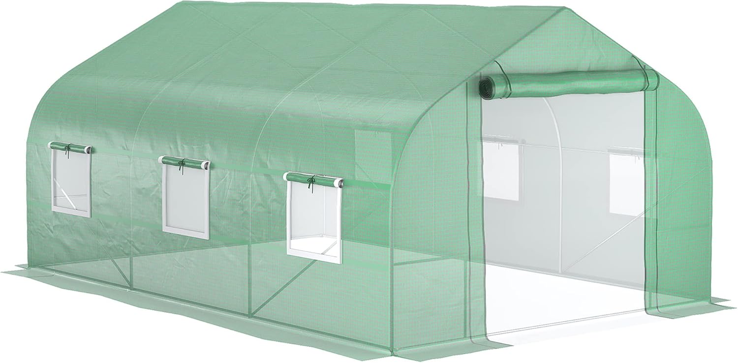 11.5 x 10 x 7 FT Portable Walk-in Greenhouse, PE Cover, Metal Frame, Garden Hot House, Zipper Door, Vent, for Flowers, Vegetables, Saplings, Tropical Plants, Green