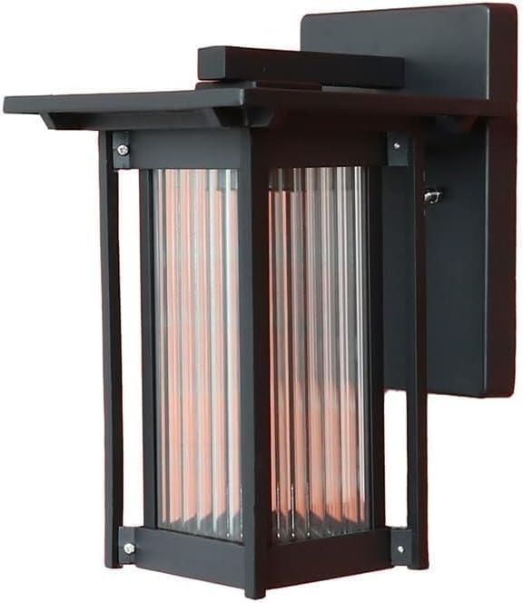 E27 Square Semi-Flush Mount Outdoor Wall Lamp Fixture, IP54 Waterproof Outdoor Wall Sconces, Vintage Aluminum Glass Wall Lights, Patio Courtyard Lighting, Black