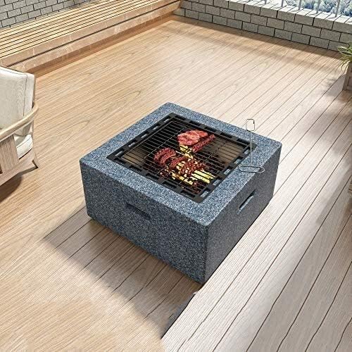 Outdoor Fire Pit Fire Pit Tables for Outside Patio, Wood Burning Fire Pit, with Grille,Fire Pit Tongs,Patio Fire Steel BBQ Grill