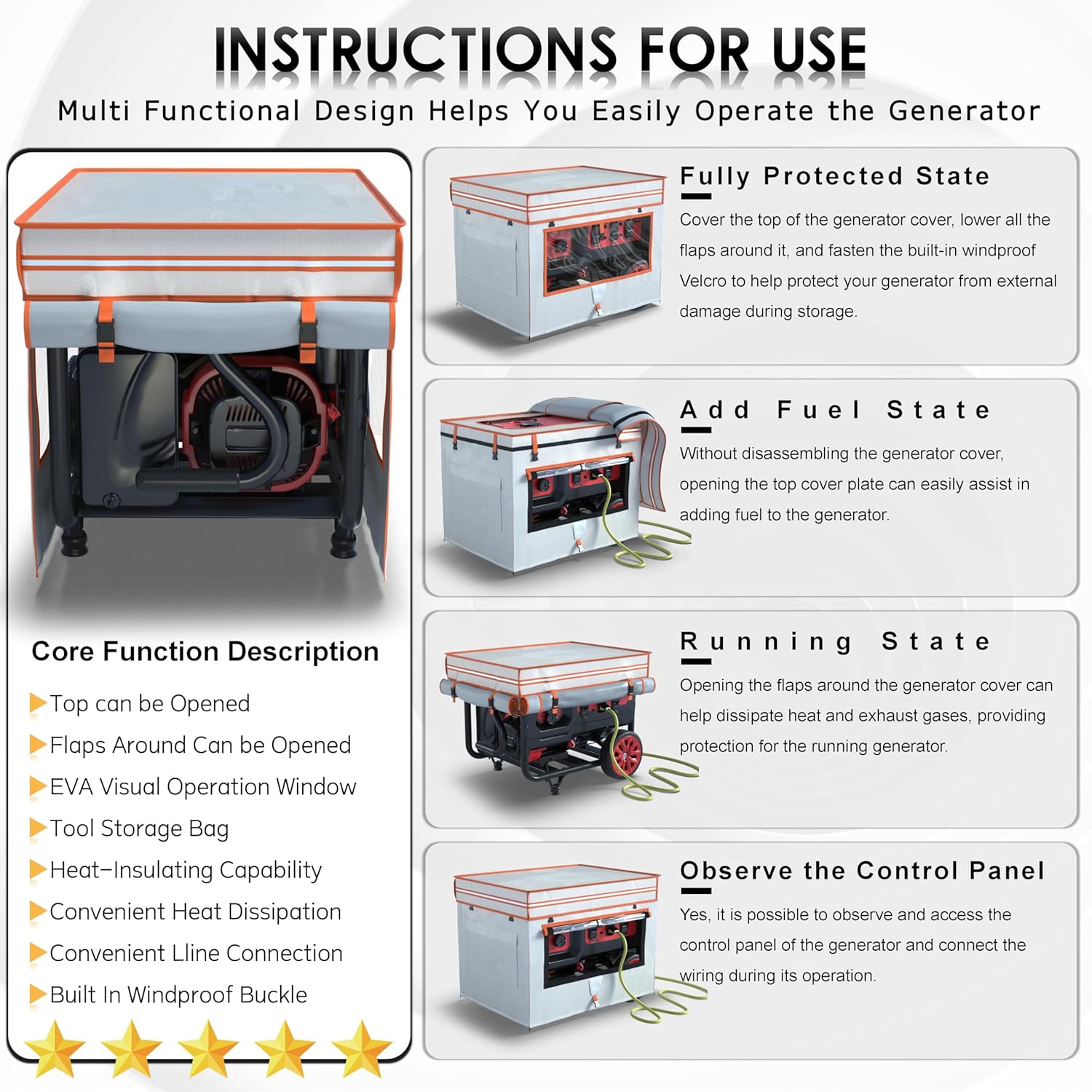 Generator Covers,Generator Covers While Running,38X28X27Inches,With Tool Bag and Operable Window,Top Can be Refuel,600D+210D Double-Layer Fabric,Suitable for 10000W+ Frame Generator
