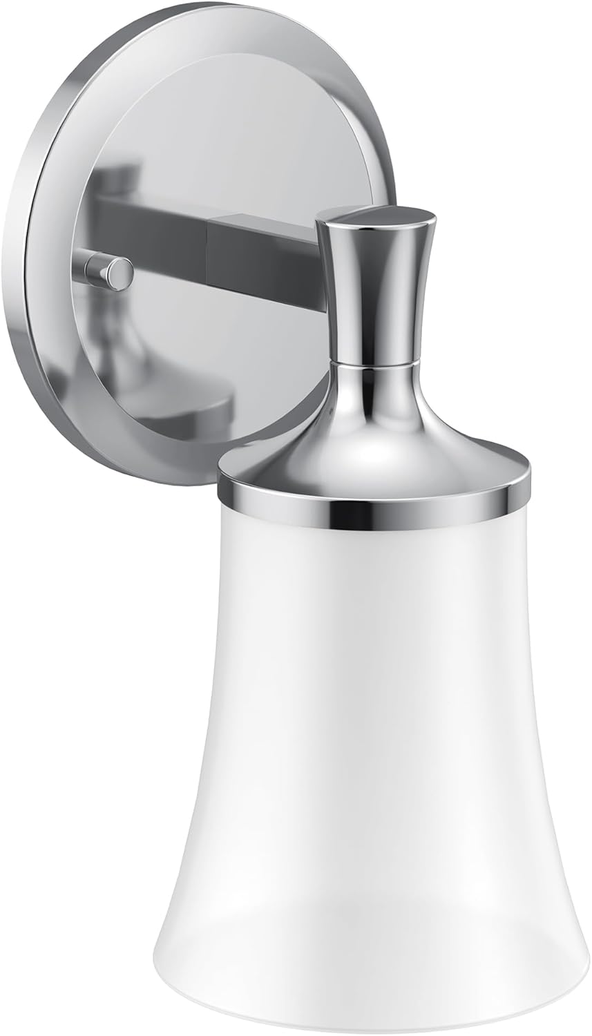 Moen YB0361CH Flara 1-Light Dual-Mount Bath Bathroom Vanity Light Fixture with Frosted Glass, Chrome