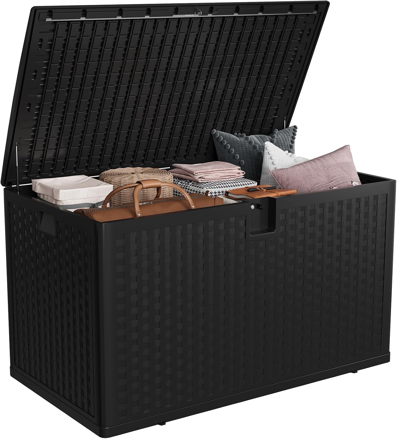 IDEALHOUSE 120 Gallon Resin Deck Box, Waterproof Outdoor Storage Box with Lockable Lid & UV Resistant, Patio Furniture Cushion Storage Container for Garden, Backyard, Poolside (Black)