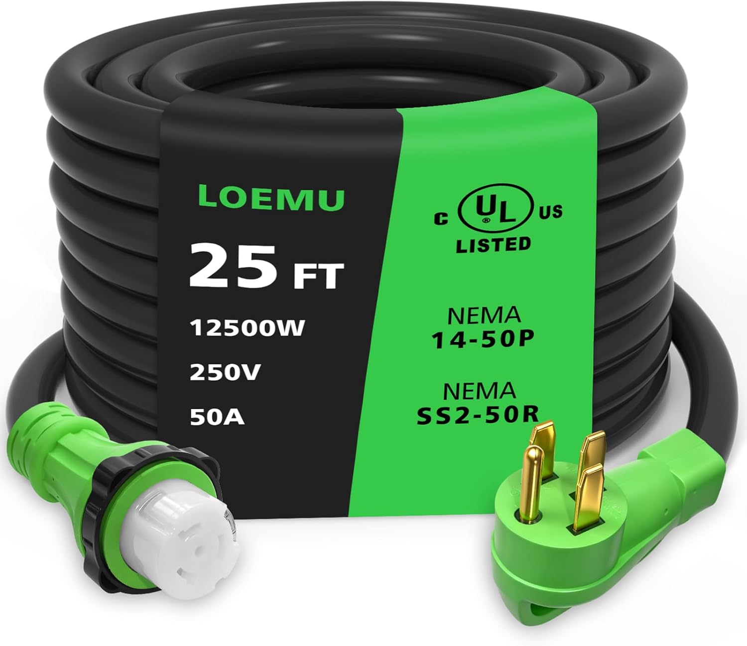 50 Amp Generator Cord with Twist Lock, 25FT Heavy Duty 6/3+8/1 Gauge Generator Cable, 14-50P/SS2-50R STW Power Cord, 50 Amp Extension Cord for Generator & Yard & House