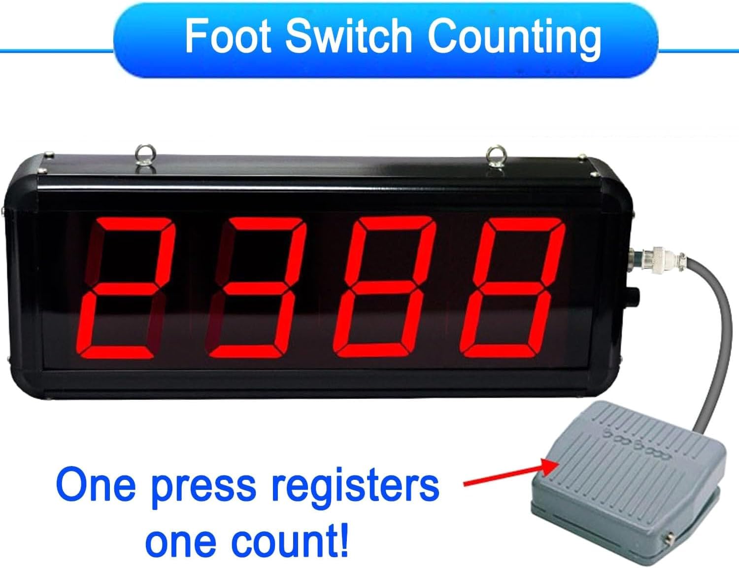 LED Red Display Digital Counter,4-Digit Digital Electronic Counter,0-9999 with Foot Pedal,Production Line Counting Screen, for Factories and Workshops, Airports Stations/Breeding Farm/Conveyor Belt